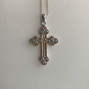 925 Sterling Silver & Pave Diamond Cross Necklace